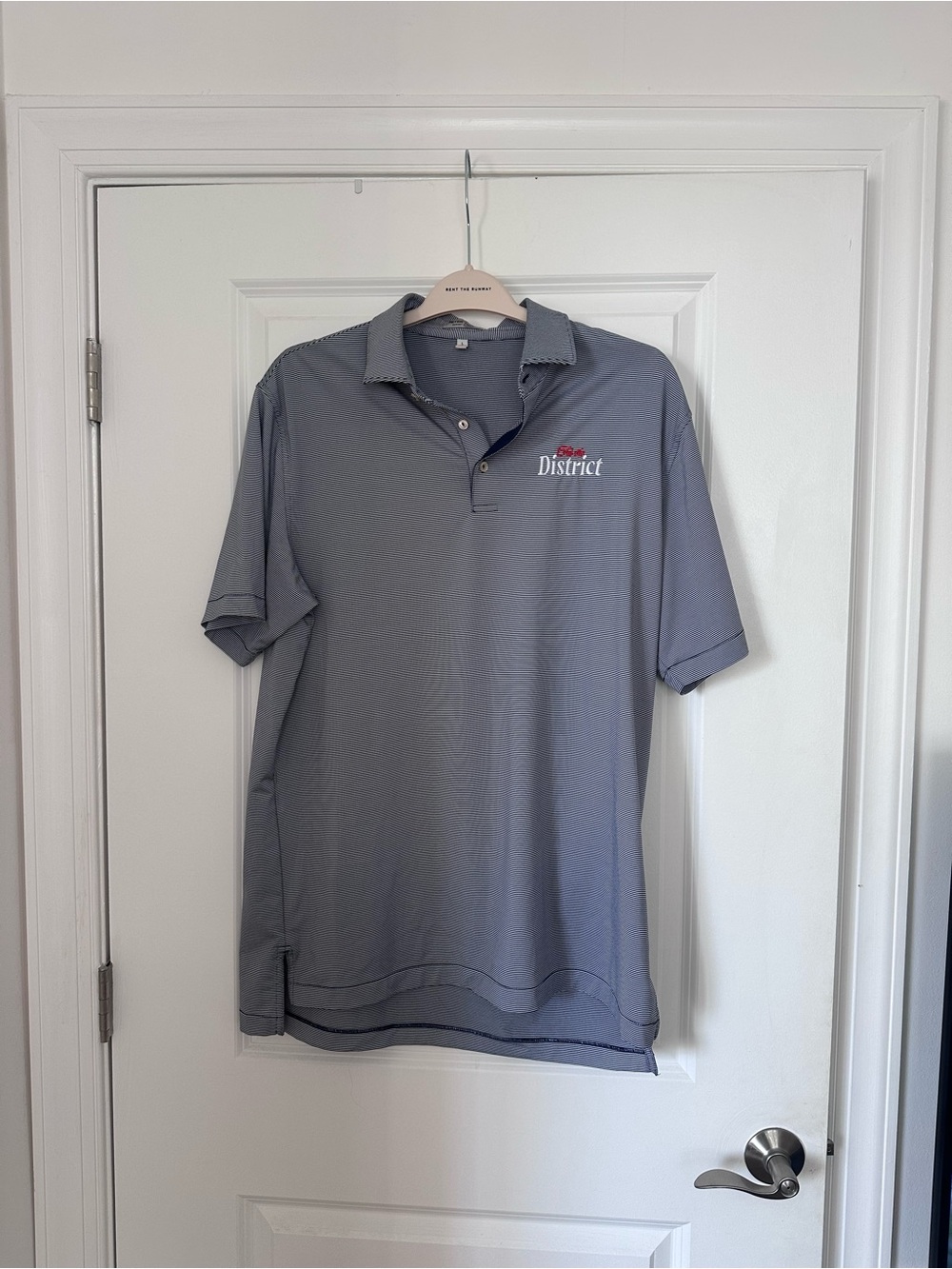 Peter Millar Navy and White Striped Short-Sleeve Polo